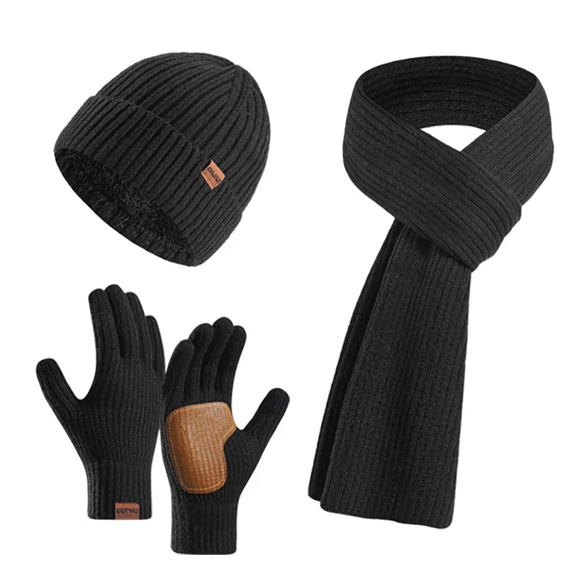 3-Piece Women’s Winter Set – Warm Knitted Beanie, Long Scarf & Gloves for Outdoor Sports, Skiing & Running