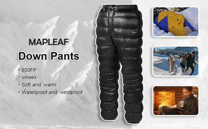 MAPLELEAF Ultralight Down Pants – 800FP Warm Winter Ski, Snow, Windproof & Waterproof Trousers for Camping & Hiking