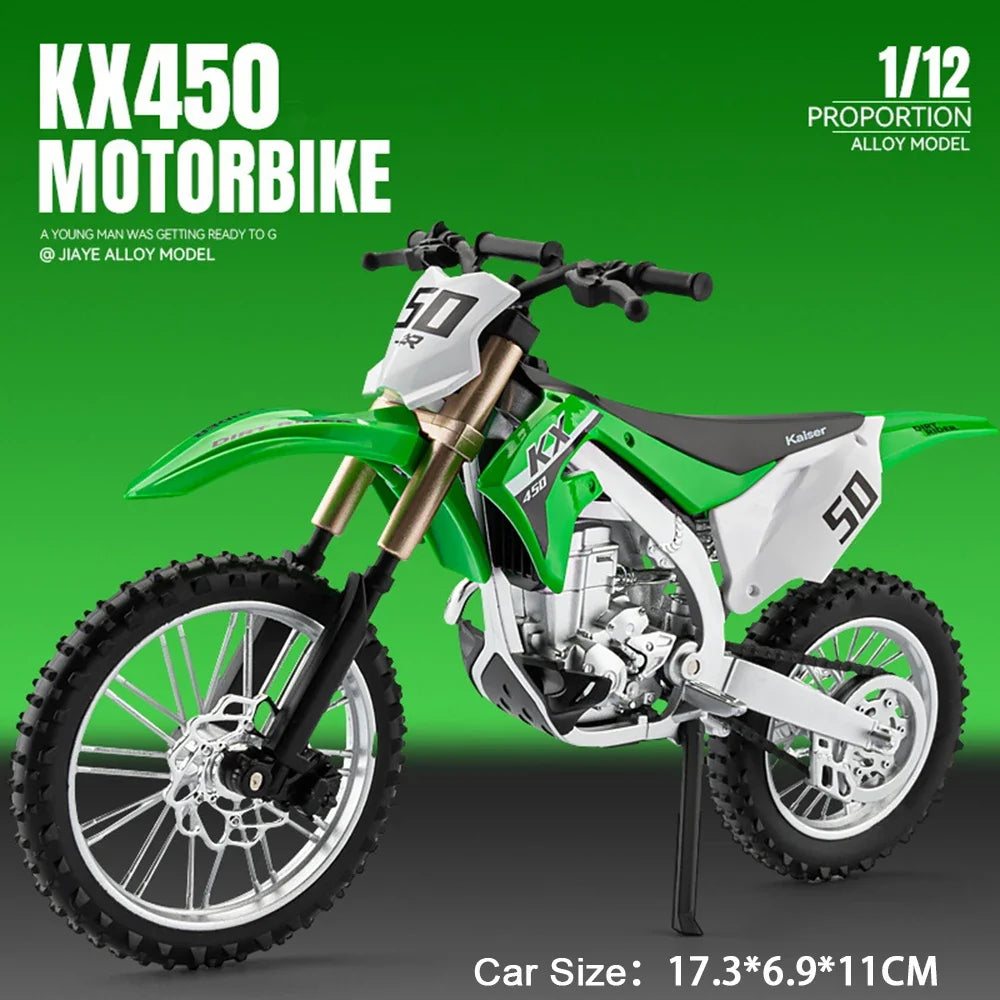 1:12 Kawasaki KX450 Diecast Motorcycle Model - Alloy Toy Bike with Shock Absorption Rubber Tires Gift for Kids & Collectors