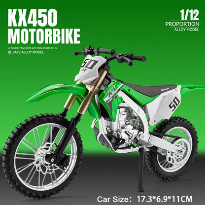 1:12 Kawasaki KX450 Diecast Motorcycle Model - Alloy Toy Bike with Shock Absorption Rubber Tires Gift for Kids & Collectors