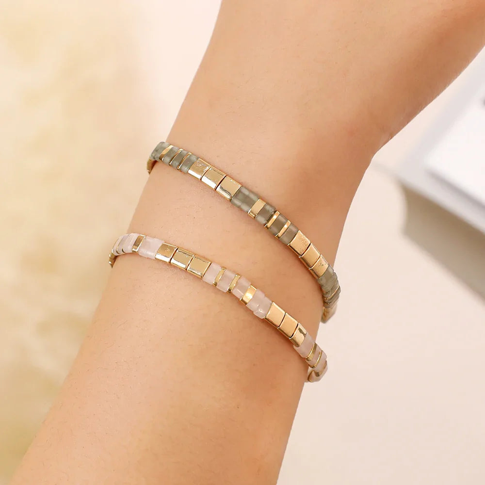 ZMZY Stone Tila Beads Elastic Bracelet for Women – 2025 Fashion Colorful Rainbow Miyuki Tile Bead Jewelry Gift Bracelet