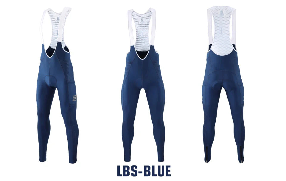 KEMALOCE Men's Cycling Long Pants, Autumn Blue & Grey, Gel Pad, Reflective Bike Bib, Breathable Bicycle Trousers with Rear Pocket
