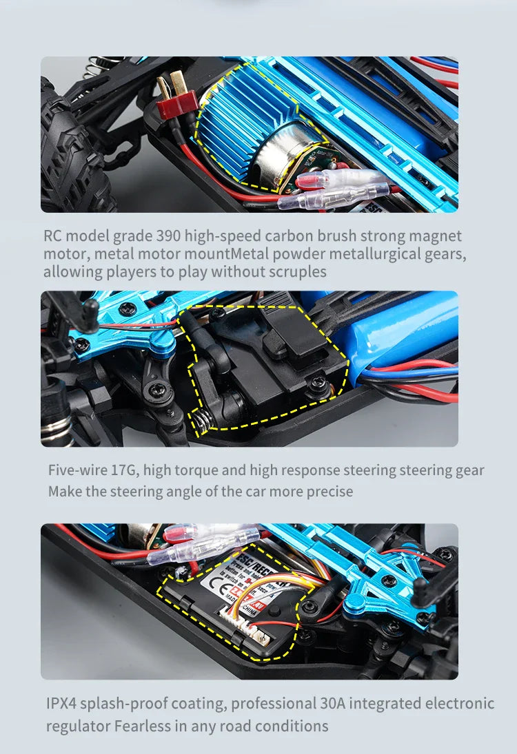 16103 Fast RC Cars – 50km/h 1/16 Off-Road 4WD Monster Truck with LED Headlights, 2.4G Waterproof Remote Control (For Adults & Kids)