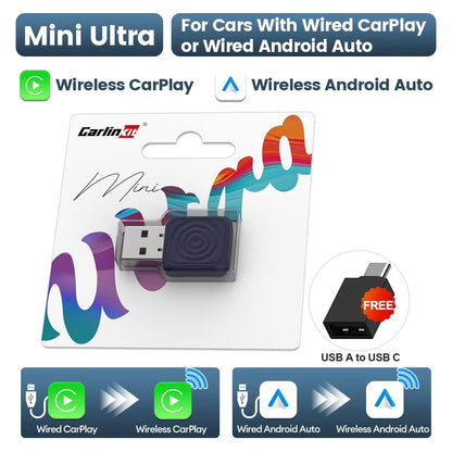 CarlinKit 5.0 Mini Ultra/Pro Wireless CarPlay & Android Auto Adapter – OEM Car Upgrade Dongle with WiFi & Bluetooth Auto Connect Support