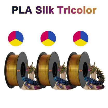 Tri-Color Dual-Color Silk Rainbow PLA Filament 1.75mm – Accurate +/-0.03mm, Compatible with Most FDM 3D Printers
