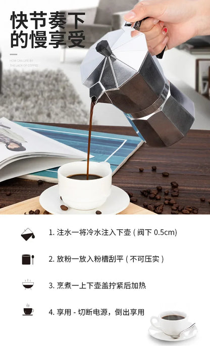 Mocha Coffee Pot – Italian Aluminum Octagonal Portable Coffee & Tea Maker