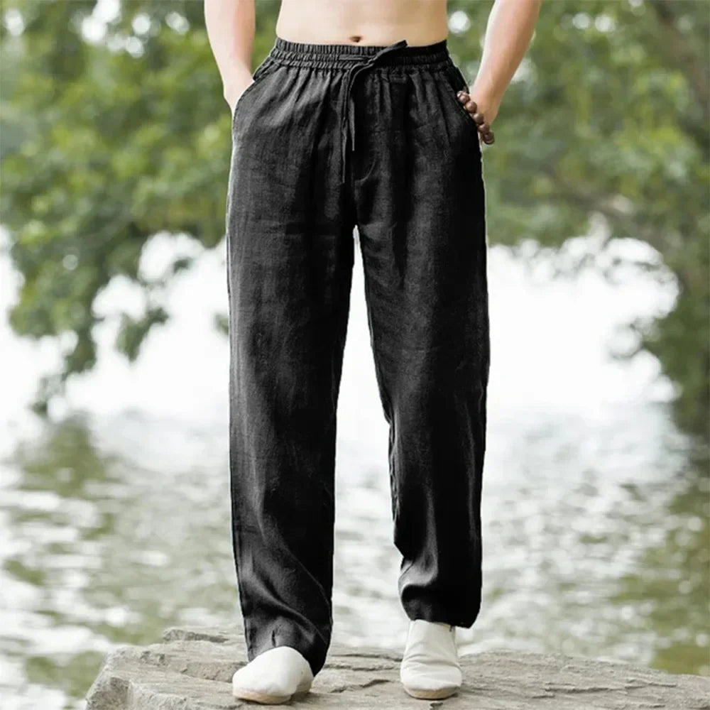 Men's Beach Joggers – Cotton Linen Sweatpants for Streetwear, Casual Loose Fit Summer Vacation Pants