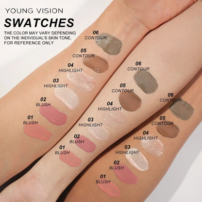 YOUNG VISION Air Cushion Powder Blusher – High Gloss Stick, 6 Color Options for Liquid Rouge Makeup