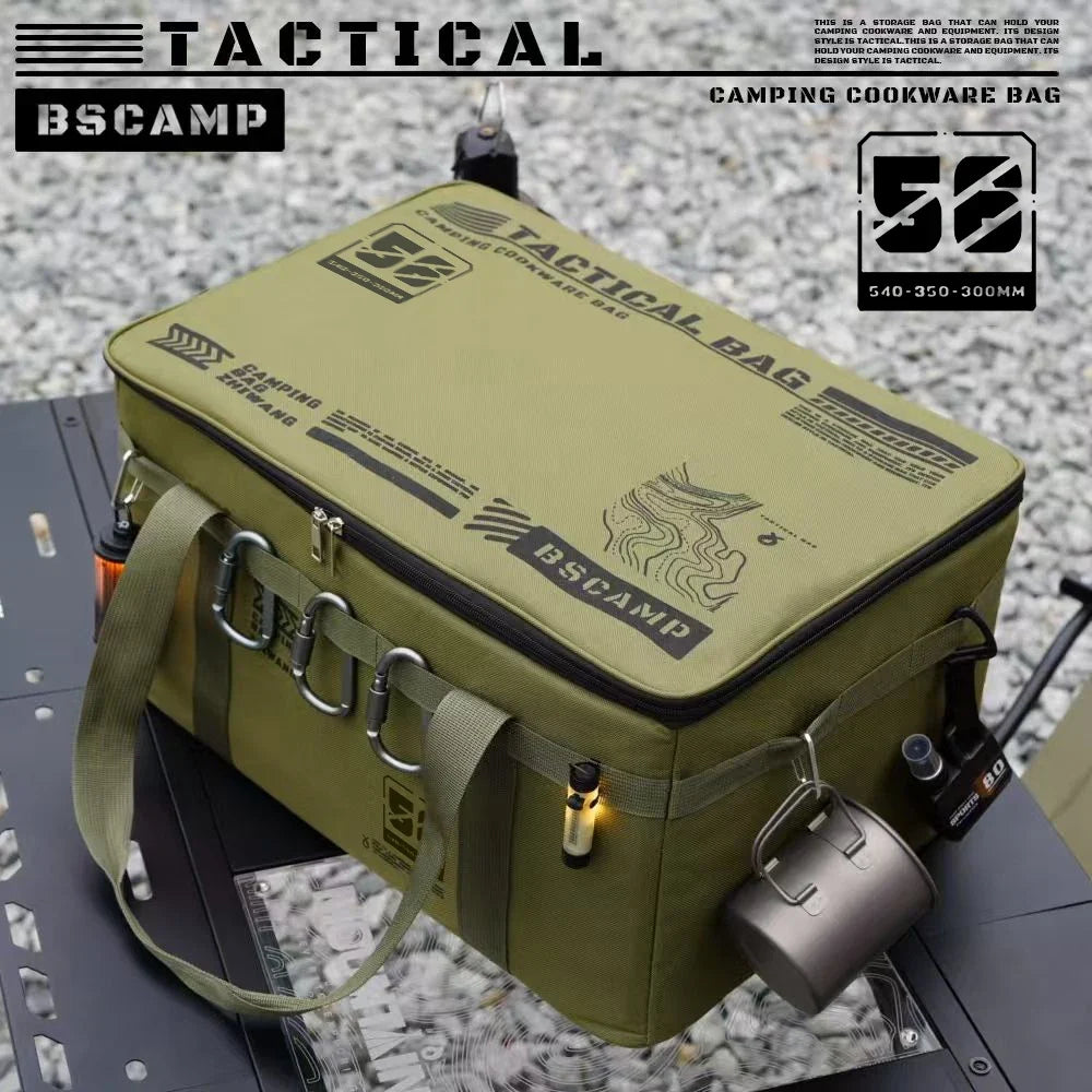 Insulated Tactical Camping Bag - Waterproof Foldable Outdoor Picnic & Tableware Storage Bag, 30L/42L/56L Large Capacity