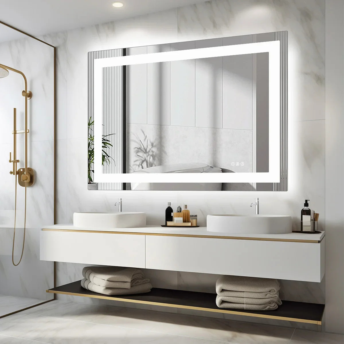 36"x24" LED Bathroom Vanity Mirror – Wall-Mounted Tempered Glass with Front & Backlight, Memory Function for Living Room