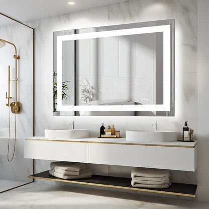 36"x24" LED Bathroom Vanity Mirror – Wall-Mounted Tempered Glass with Front & Backlight, Memory Function for Living Room