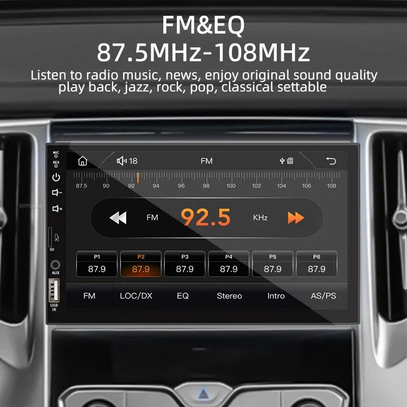 1-DIN Car Radio with 7’’ HD Touch Screen — Android Auto & CarPlay Multimedia Player, FM, AUX, Bluetooth, MirrorLink Universal Autoradio