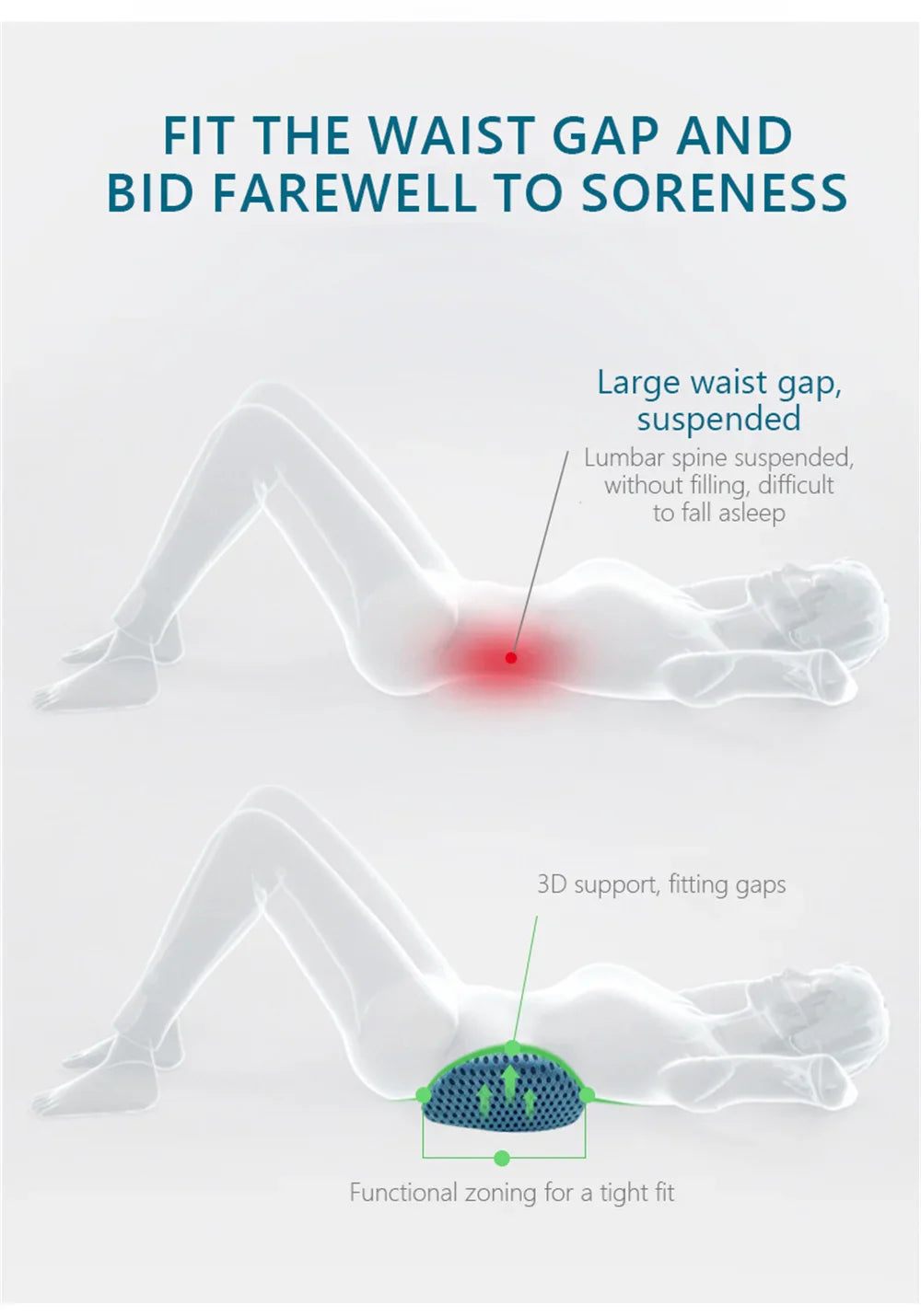 Breathable Memory Foam Lumbar Pillow — Car & Bed Cushion for Waist Support and Sleeping Comfort