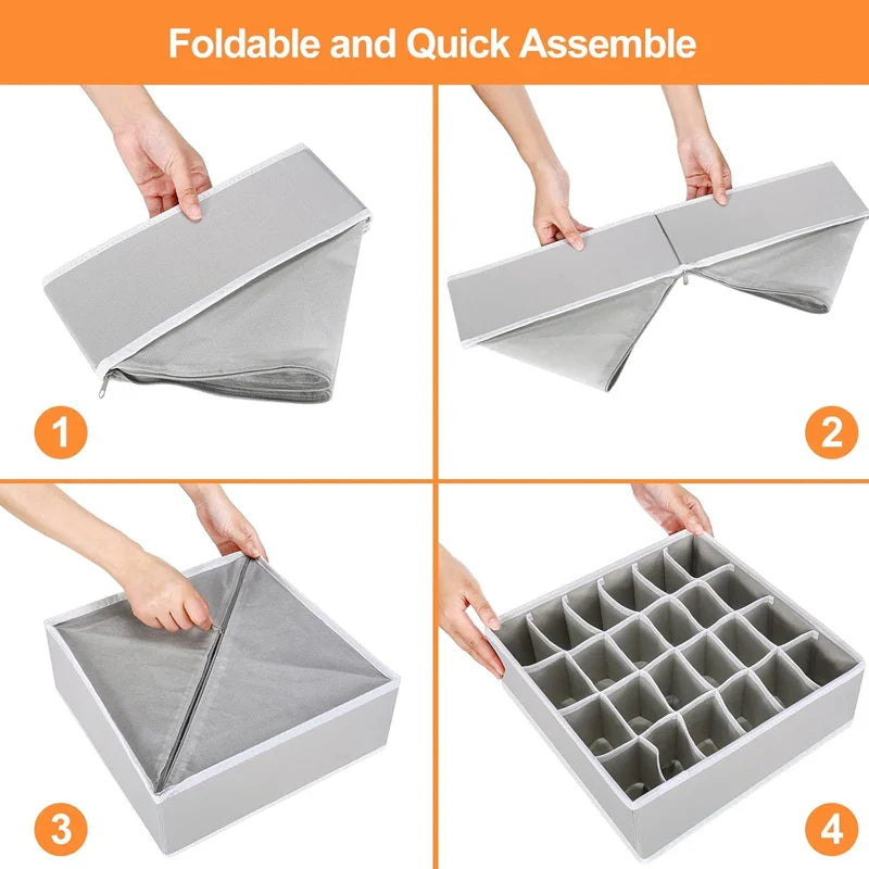 Foldable Underwear Drawer Organizer Box – Storage Case for Socks, Bras, Pants, Scarves, and Ties