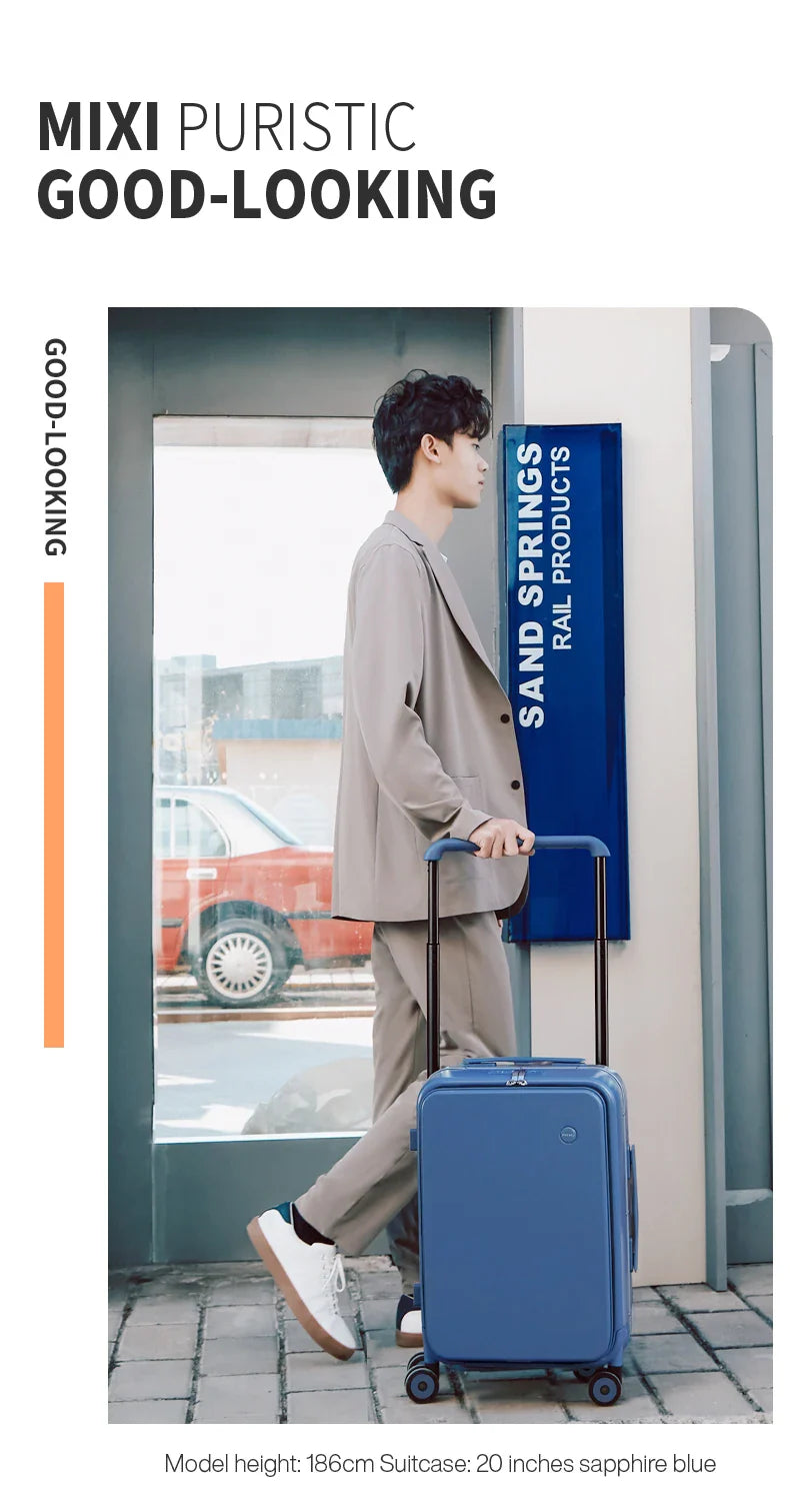 Mixi 20" Wide Handle Carry-On Suitcase — New Design Travel Trolley with Aluminum Frame, Unisex PC Luggage M9275