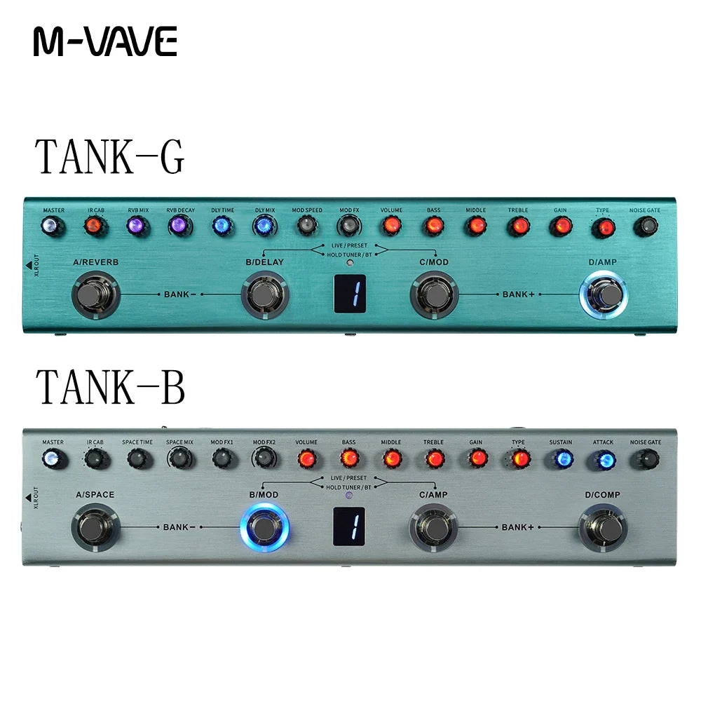 M-vave Tank-G Guitar Multi-Effects Pedal - 36 Presets, 9 Preamp Slots, 3-Band EQ, 8 IR Cab Slots, 3 Modulation/Delay/Reverb Effects