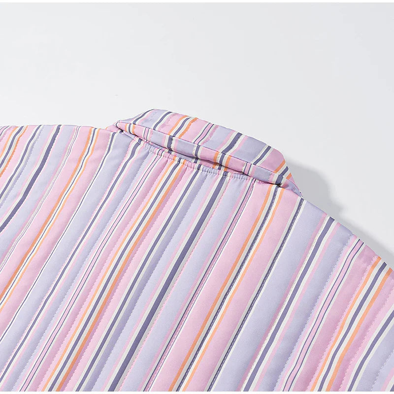 2025 Women’s Printed Quilted Padded Jacket – Collared Cotton Coat with Contrast Piped Pockets, Casual Autumn Outerwear