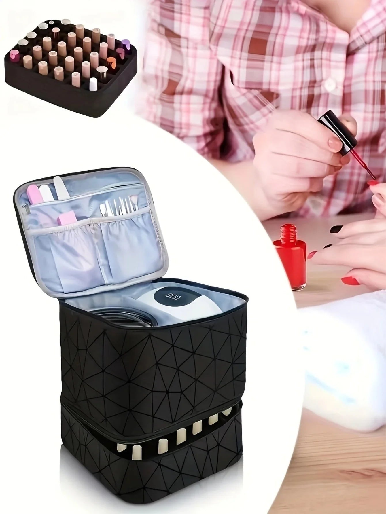 Women's Portable Double-Layer Nail Polish & Essential Oil Storage Bag – Multi-Function Organizer for Travel