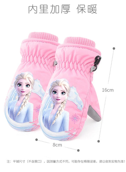 Hasbro Princess Elsa Kids Ski Gloves – Cute Waterproof & Warm Velvet Winter Gloves for Girls