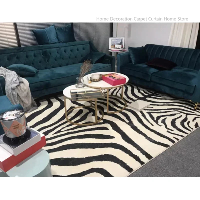 Black Stripe Plush Rug — Non-Slip Luxury Carpet for Living Room, Bedroom, Study, and Nordic Home Decor