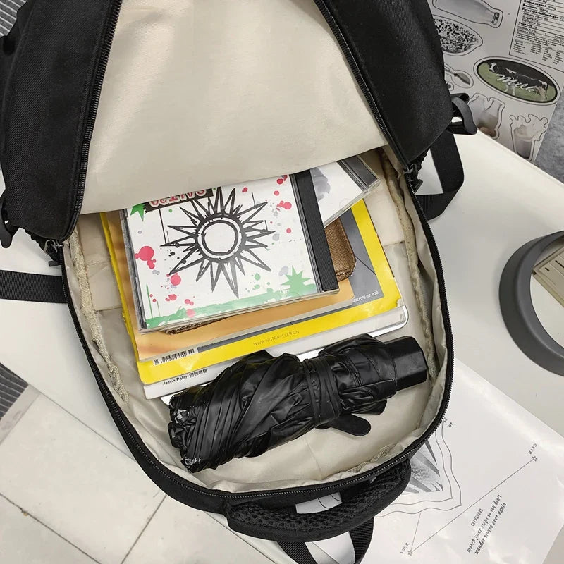 2023 Simple Solid Color Student Bag - Large Capacity Canvas Schoolbag for Youth, Fashionable Travel Backpack