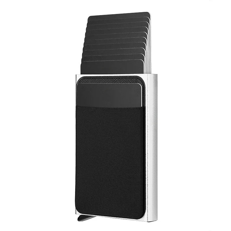 Automatic Flip Card Holder Sleeve — Large Capacity Metal Wallet with 12 Slots, Anti-Theft Credit Card Case for Men