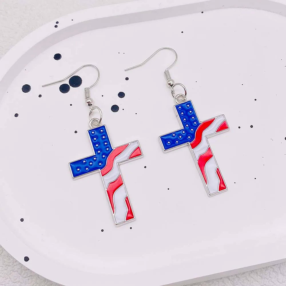 USA Flag Hat Wing Charms Earrings - Patriotic 4th of July Rainbow Flag Dangle Jewelry for Women & Girls