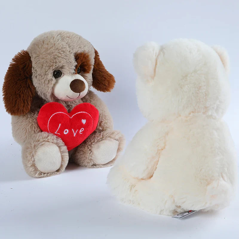 30CM Cute Heart Bear Dog Plush Toy – Red Heart Print Love Stuffed Animal, Creative Valentine's Day Gift for Lovers