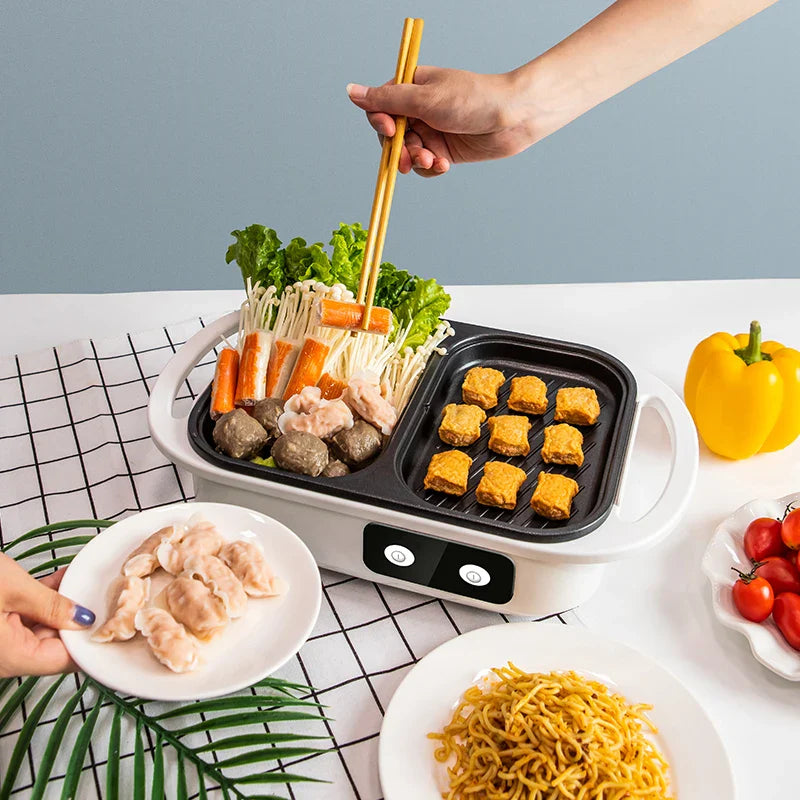 2 in 1 Non-Stick Shabu Pot and Griddle - Multi-Cooker for BBQ, Shabu Shabu, Steaks, Ramen and Noodles, Electric Cooking Pot