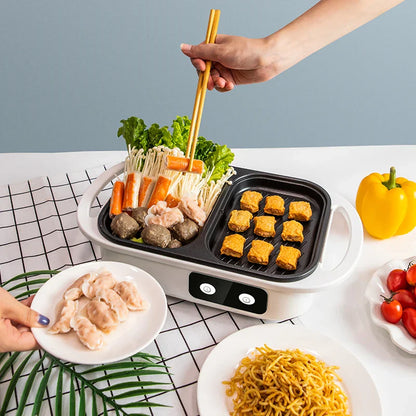 2 in 1 Non-Stick Shabu Pot and Griddle - Multi-Cooker for BBQ, Shabu Shabu, Steaks, Ramen and Noodles, Electric Cooking Pot