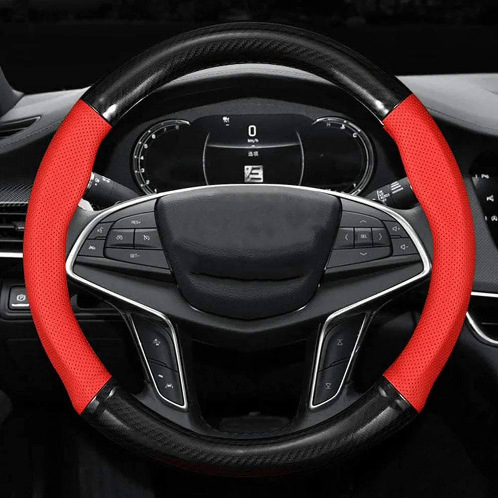 Universal Car Steering Wheel Cover — Carbon Fiber Leather, 3D Anti-Slip, Simple & Stylish Car Accessory
