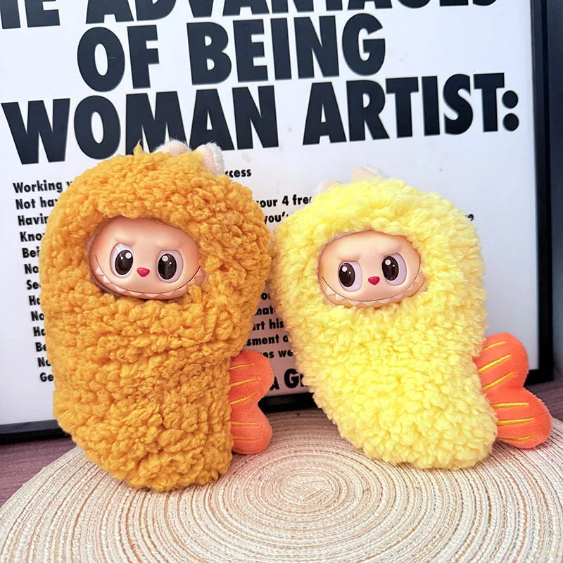 Labubu Doll Clothes – Fried Shrimp Onesie Yellow Outfit for 1st-3rd Gen 17cm Labubu Sitting Dolls Party Wear
