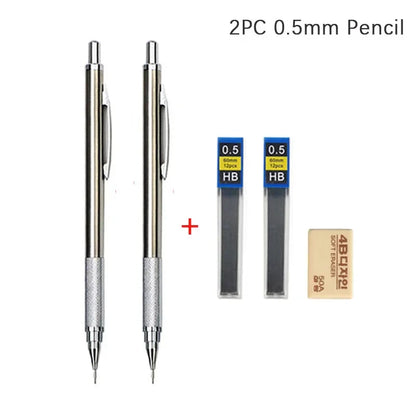 Full Metal Mechanical Pencil Set — 0.3–2.0mm Automatic Pencils for Art, Drawing & School
