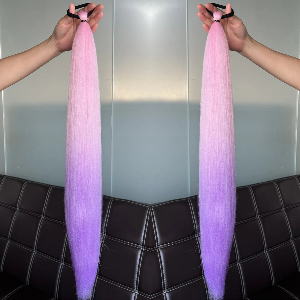 2Pcs Purple Synthetic Ponytail Extensions – Long Straight Hair Accessories with Rubber Bands for Women & Halloween