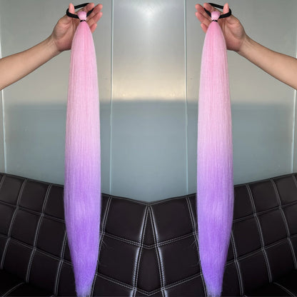 2Pcs Purple Synthetic Ponytail Extensions – Long Straight Hair Accessories with Rubber Bands for Women & Halloween