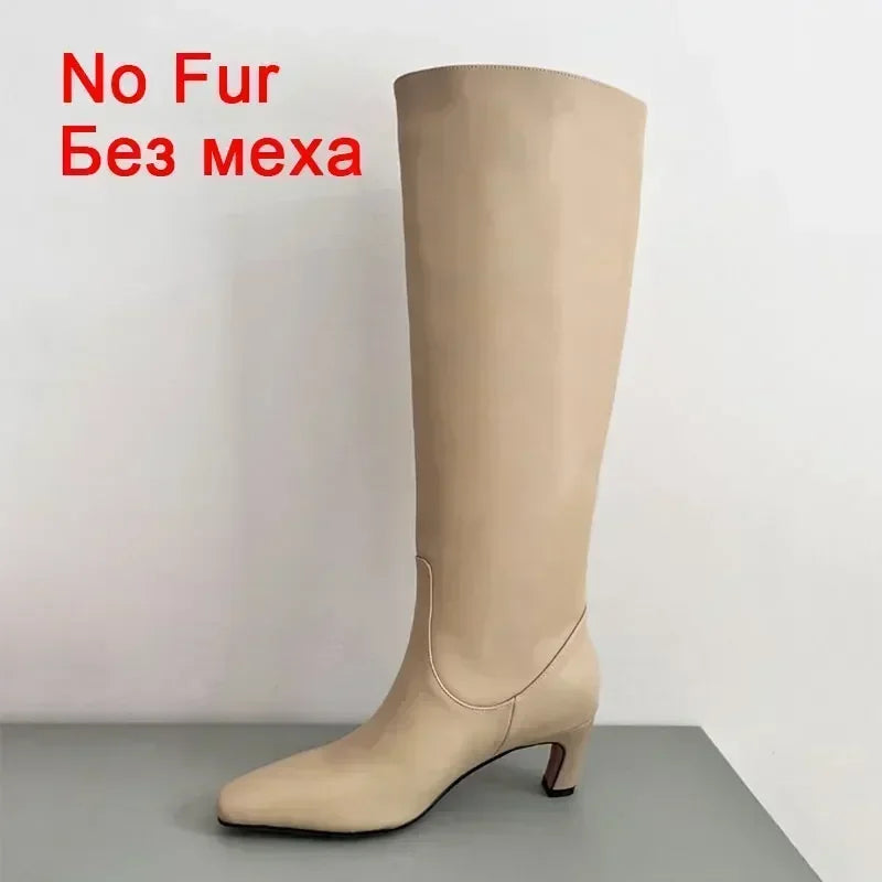 JOZHAMTA Women's Knee Boots – Real Leather, Wide Calf, Fall/Winter 2025 Kitten Heels, Long Tall Casual Dress Boots (Size 34-43)