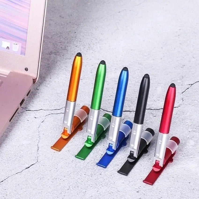 4-in-1 Multifunction Ballpoint Pen — LED Light, Foldable Phone Holder, Night Reading, Writing Pencil for Students and Office Use