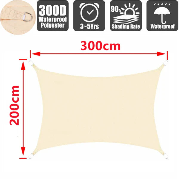 Outdoor Waterproof Sun Shade Sail – Rectangle Canvas Awning for Garden, Terrace, Pool & Car Sun-Shelter