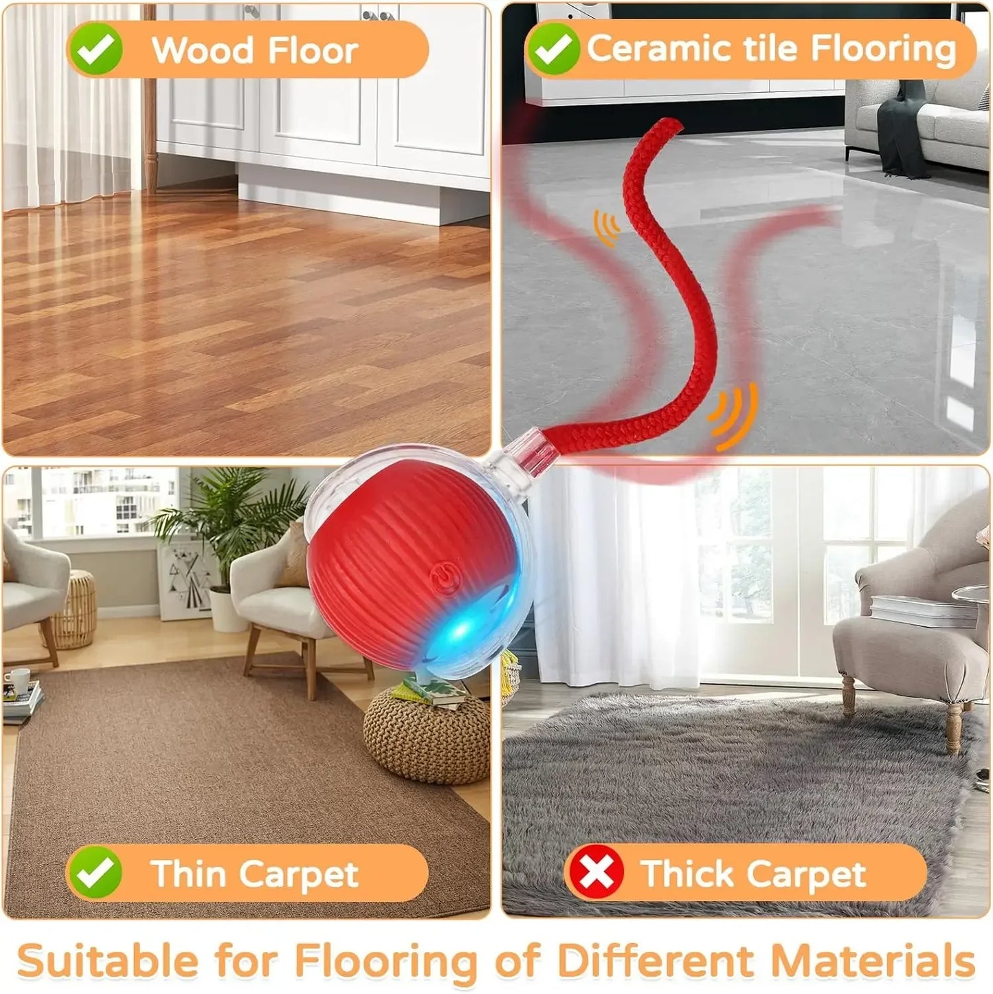 iLMH Smart Cat Interactive Ball Toy - Rechargeable Automatic Rolling Mouse Toy with Faux Tail for Pet Training & Play