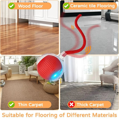 iLMH Smart Cat Interactive Ball Toy - Rechargeable Automatic Rolling Mouse Toy with Faux Tail for Pet Training & Play