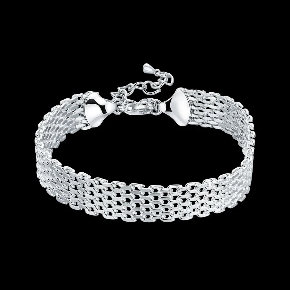 Hot Sale 925 Sterling Silver Solid Chain Bracelet — Charm Fashion Jewelry for Women & Men, Party, Wedding Gift