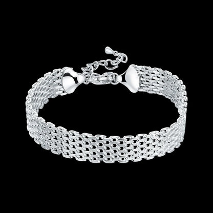 Hot Sale 925 Sterling Silver Solid Chain Bracelet — Charm Fashion Jewelry for Women & Men, Party, Wedding Gift