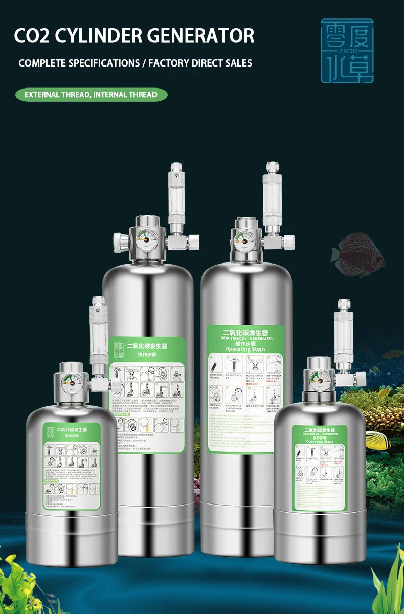 Aquarium DIY CO2 Generator Kit – Stainless Steel CO2 Cylinder & Carbon Dioxide Reactor System for Plants & Fish Tanks