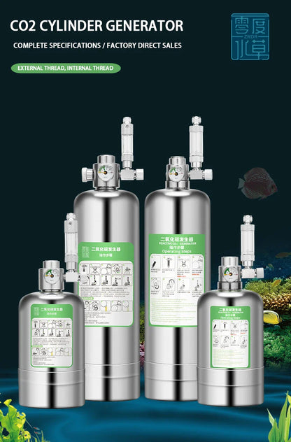 Aquarium DIY CO2 Generator Kit – Stainless Steel CO2 Cylinder & Carbon Dioxide Reactor System for Plants & Fish Tanks