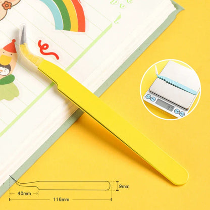 Stainless Steel Eyelash Tweezers Set – Straight & Curved Colorful Pink Blue Purple Tools for DIY Lash, Nail Art & Rhinestone Picking