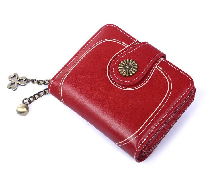 Women’s PU Leather Wallet — Short Hasp Coin & Card Holder, Small Money Bag Clutch in Blue & Red