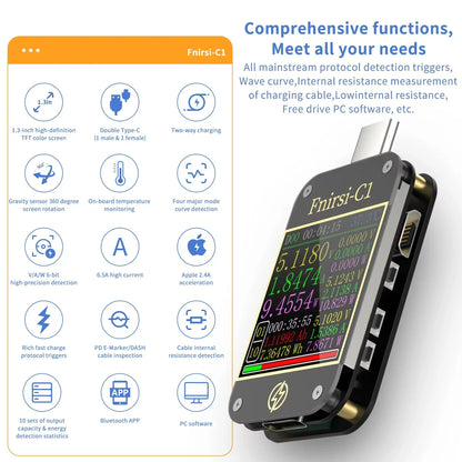 FNB58 USB Tester Voltmeter – TYPE-C Fast Charge Detection, Ammeter, Capacity & Ripple Measurement Tool