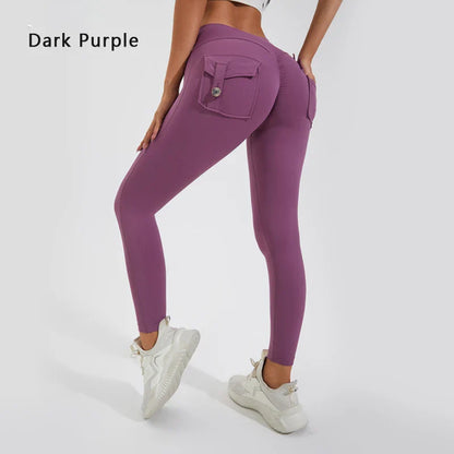 DIAS FIT JOY Women’s Nylon Yoga Pants – High-Waisted Butt-Lifting Tight Leggings with Pockets, Breathable No-T-Line Fitness Wear