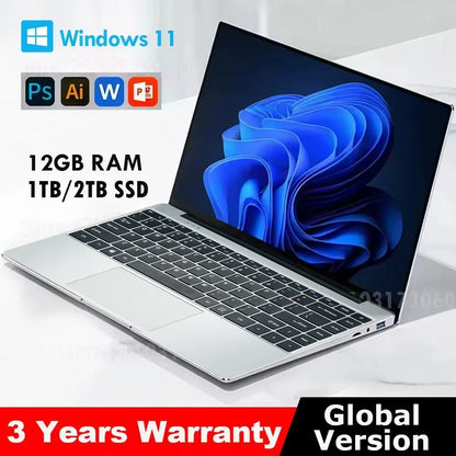14.1" Laptop Computer – Windows 11, 12GB RAM, 1TB/2TB SSD, Portable Notebook for Office, Study & Entertainment