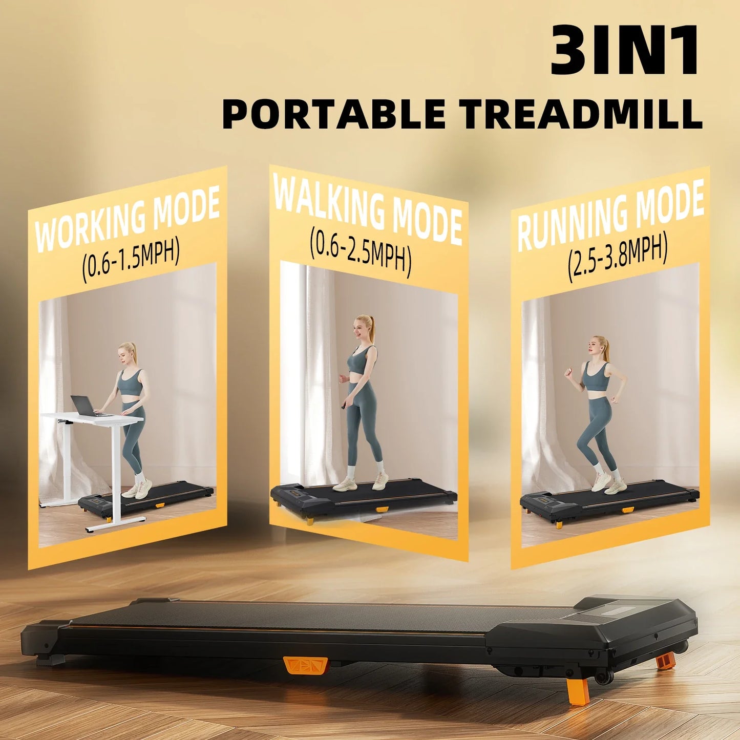 Under Desk Incline Walking Pad Treadmill – 2.5HP Compact Portable Treadmill for Home, 330lbs Capacity